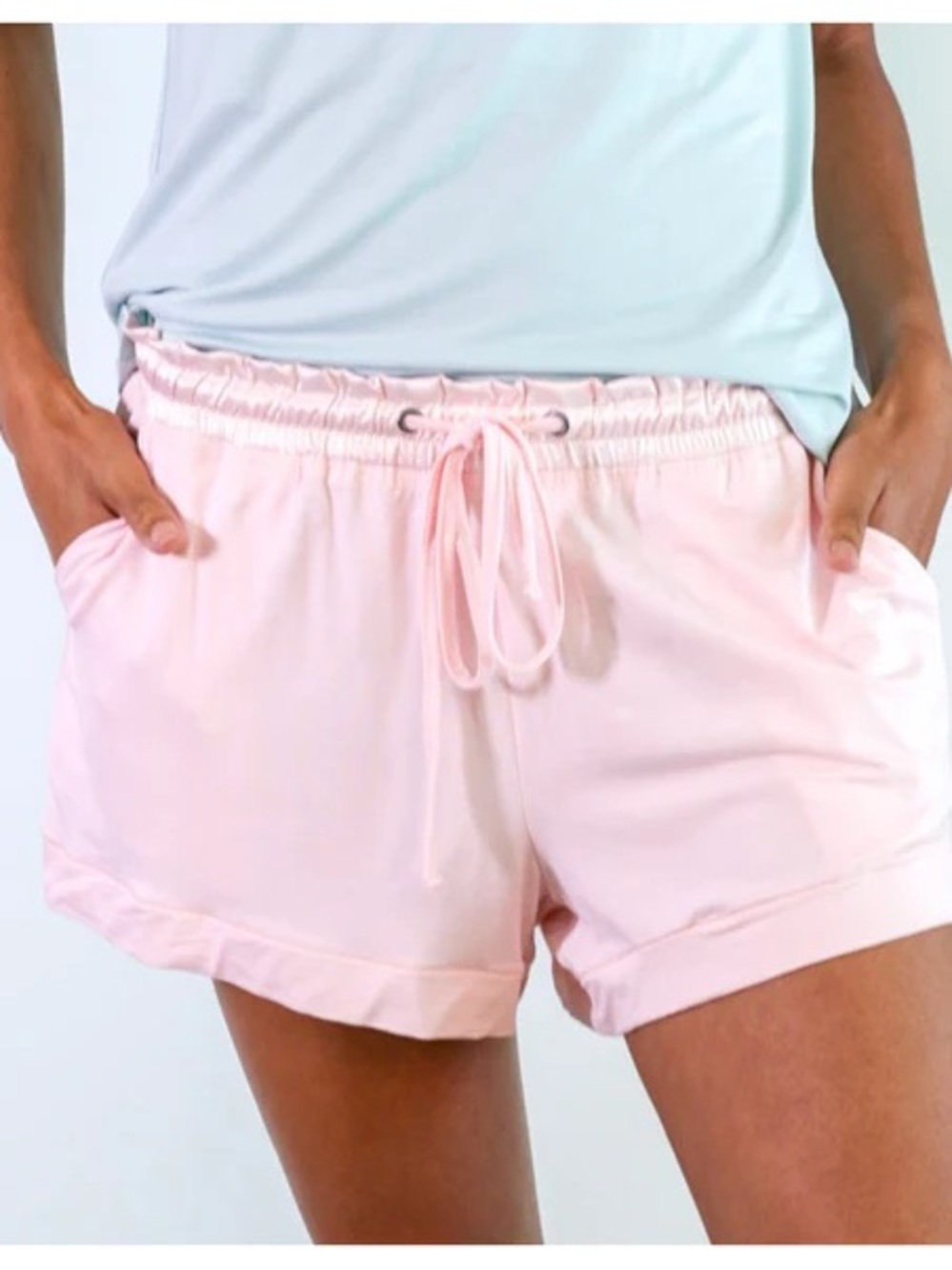 Faceplant Dreams Light Pink Drawstring Pajama Shorts with Pockets